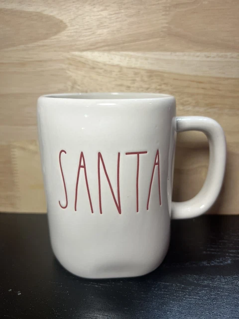 Rae Dunn - Santa Christmas Mug White with red writing.