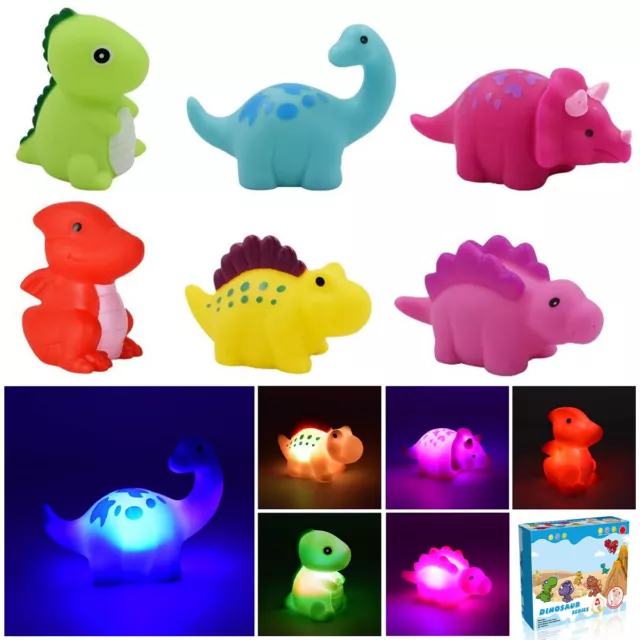 6pcs Light up Bath Toys Changing Water Toy Color Floating Dinosaur Bath Toys⇞