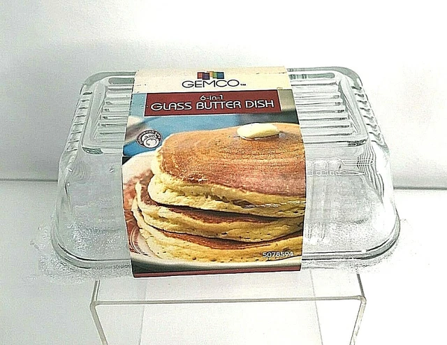 Plato refrigerador de mantequilla de vidrio transparente Gemco 6 en 1 7"" X 4"" X 2"" NUEVO
