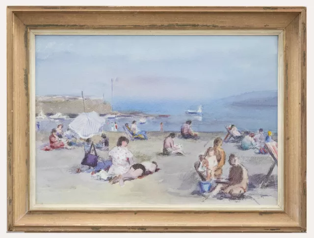 Ecole Britannique Aquarelle Du 20Ème Siècle - Baigneurs À La Plage