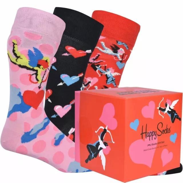 Pack de 3 chaussettes à thème Happy Socks « I Love You » paquet cadeau, noir/rouge/rose