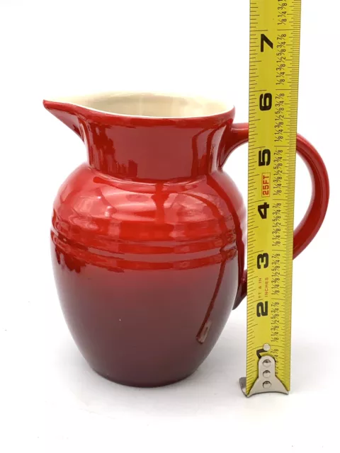 Le Creuset Red Cerise Stoneware 22oz pitcher creamer milk jug 6” tall 2