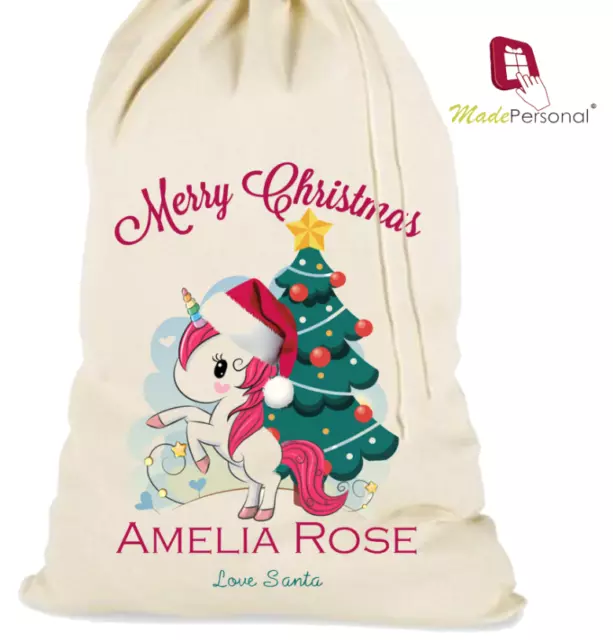 PERSONALISED CHRISTMAS STOCKING SANTA SACK- ANY NAME - Cute Unicorn