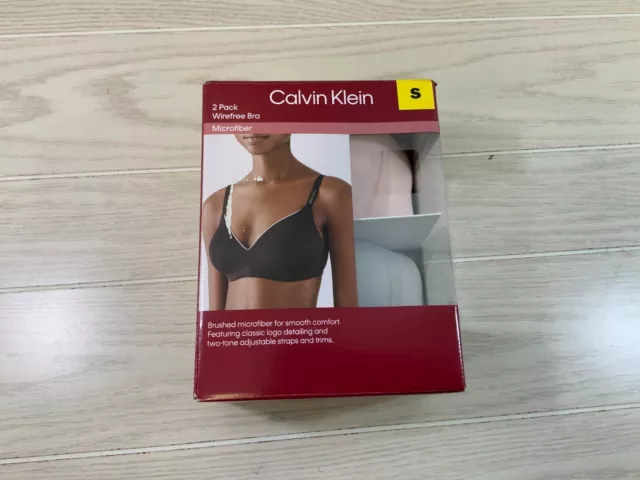 Calvin Klein 2 Pack Microfiber Wire Free Bra, Womens Small, Nymphs/Grey NEW