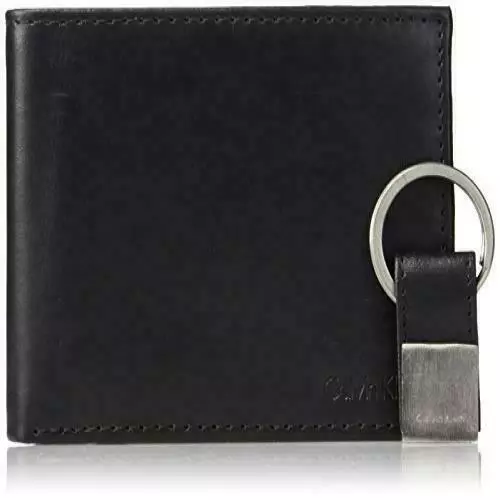 Calvin Klein Ck Men's Leather Bifold Id Wallet Key Fob RFID Black 79220 Gift Set