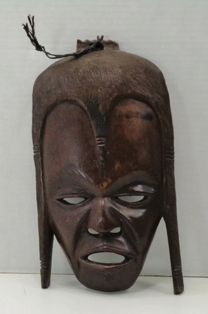 Vintage Hand Carved Tribal Mask Wall Art Heavy Wood African Decor 13.5" Long