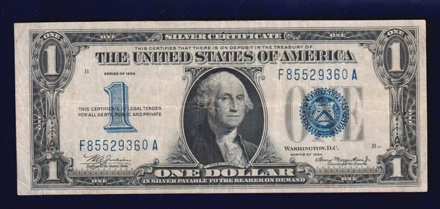 1934 $1 Funnyback Silver Certificate Note - Old One Dollar Bill - Fr. 1606 NICE!