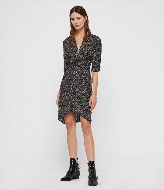 ALL SAINTS LEOPARD Print Green Pleated Dress BNWT 55.00 - PicClick UK