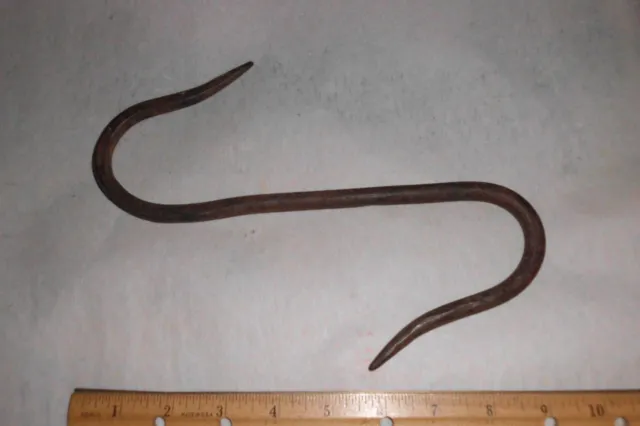 Antique Old 9" Rusty S-HOOK Meat Fish Vtg Hand-Forged Wrought Iron Blacksmith