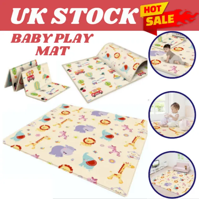 2Side Baby Play Mat Soft Kids Crawling Blanket Folding Cartoon Waterproof Carpet