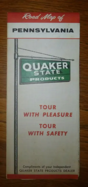 1968 Pennsylvania  road map Quaker State oil  gas