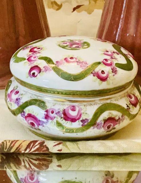 Vintage Signed Nippon Hand Painted Flower Dresser Dish.