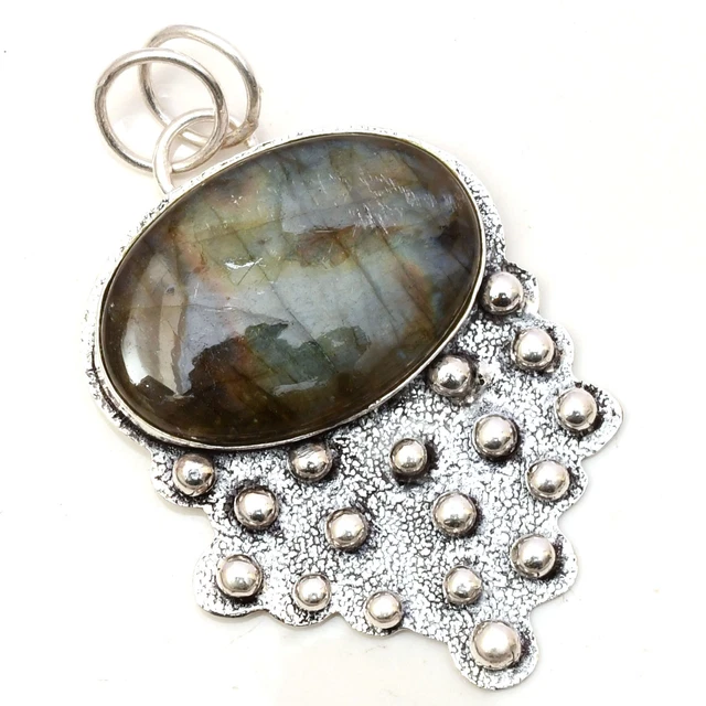 Labradorite Gemstone 925 Sterling Silver Handmade Jewelry  Pendant 2.32"