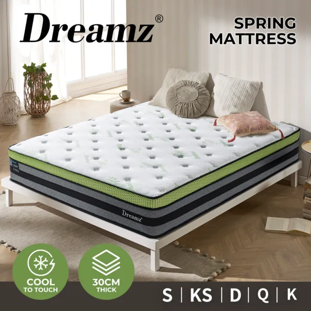 Dreamz Double Queen Mattress Cooling Bed 7 Zone Pocket Spring Euro Top Foam 30cm