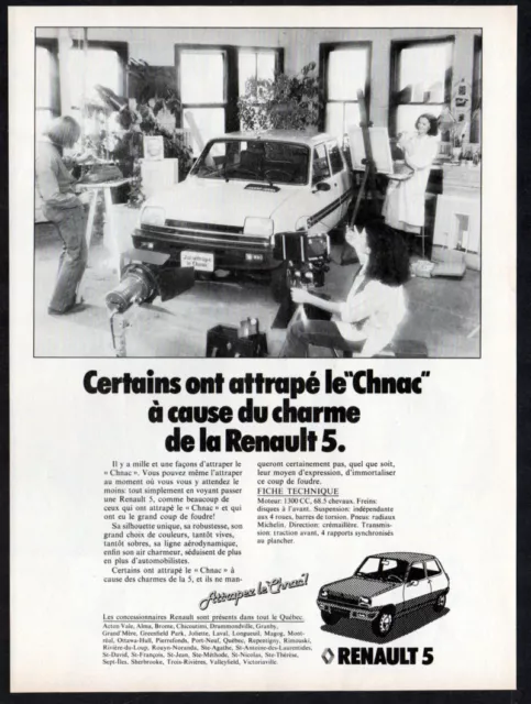 1978 RENAULT 5 LeCar Vintage Original Print AD | White car photo Canada French