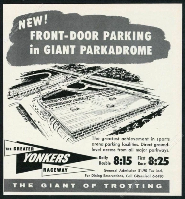 1958 Yonkers Raceway horse racetrack Giant Parkadrome art vintage print ad
