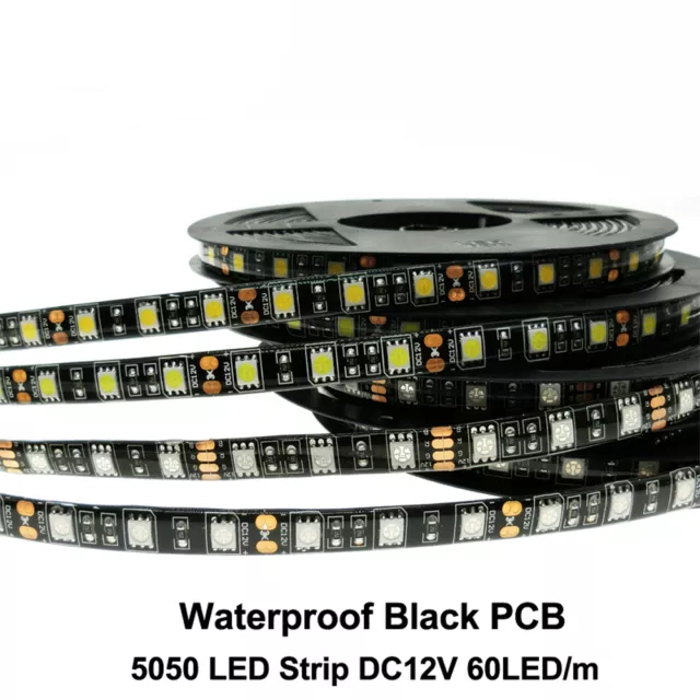 1-5m Waterproof Car Light Flexible strip Light Black PCB 5050 SMD Lamp tape 12V