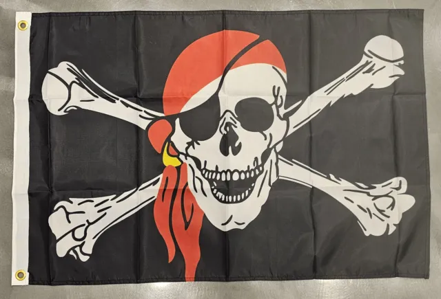Fahne Flagge Pirat - Totenkopf - Rotes Kopftuch - 60 x 90 cm