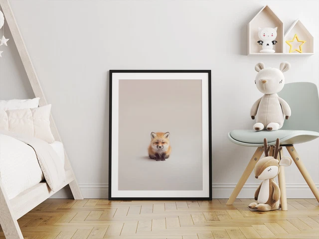 Cute Baby Fox Poster Print | Minimal Animal Nursery Room Wall Art Decor