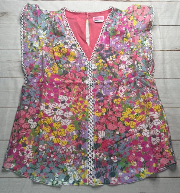 NWT Kate Spade Top Pink Multicolor M Floral Dots Burnout Blouse Sleeveless