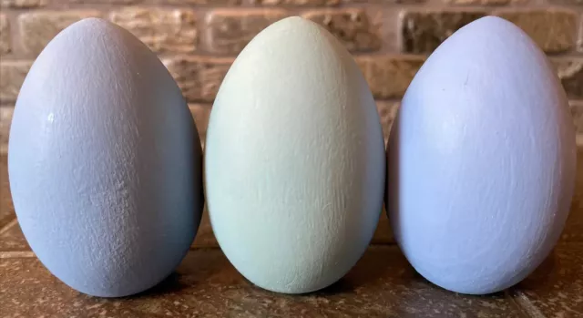 Set of Three 2.5” Tall Wooden Easter Eggs Blues/Green