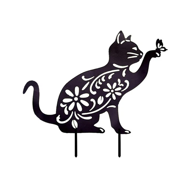 Große Schwarze Katze Im Freien Garten Statuen Rasen Ornament Skulptur Dekor