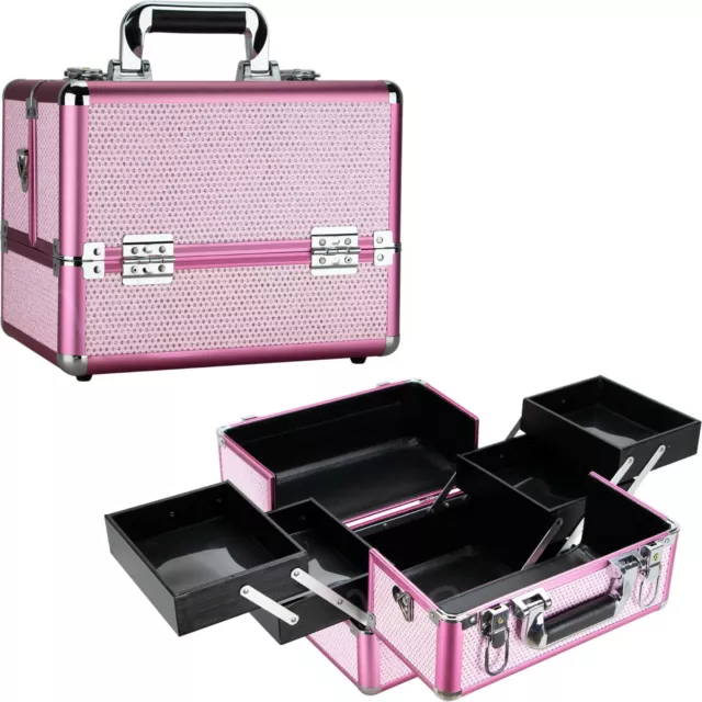 Professional Train Makeup Case Cosmetic Organizer with Trays Lock and Keys by VB