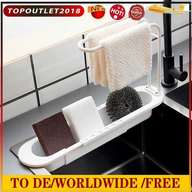 Scaffale lavandino telescopico barra asciugamani spugna scarico scaffale portaoggetti cesti da cucina