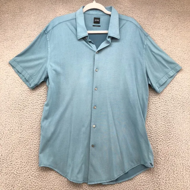 Hugo Boss Sharp Fit Robb F Camp Shirt Button Up Mens XXL Blue Short Sleeve