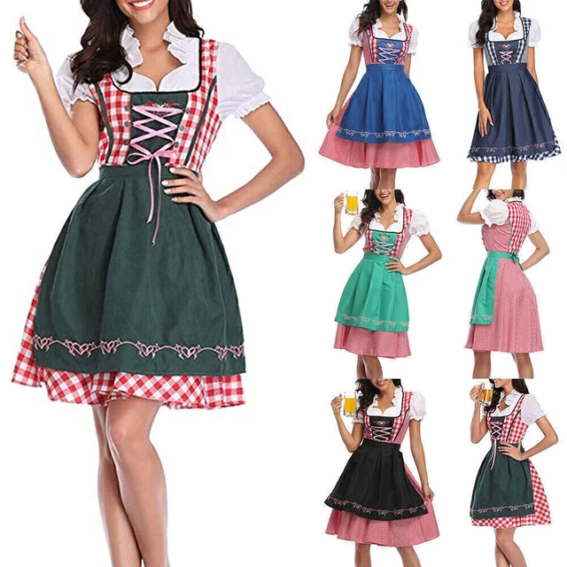 Set dirndl donna abito tradizionale Oktoberfest abito da festa abito con camicetta grembiule DE