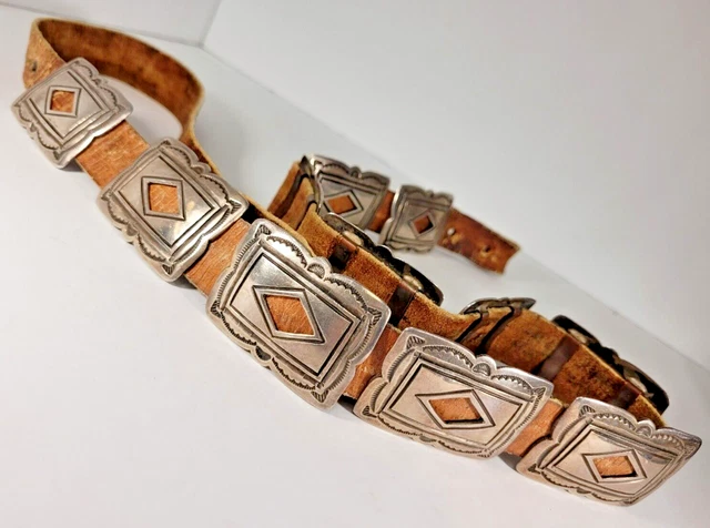 Vintage NAVAJO Sterling Silver CONCHO BELT 11 Piece Stamped Rectangles Vintage NAVAJO Sterling Silver CONCHO BELT 11 Piece Stamped Rectangles