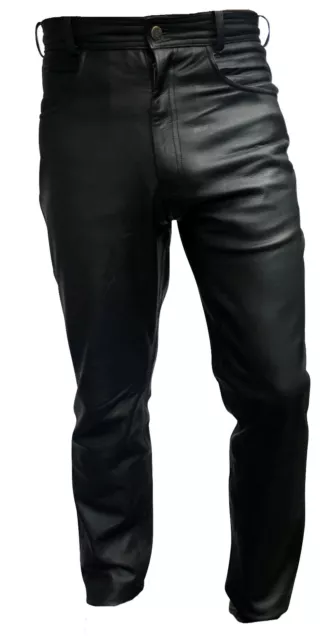 Linus Jeans IN Pelle Nero Morbida Pantaloni da Stivale Motociclista Bikerhose di