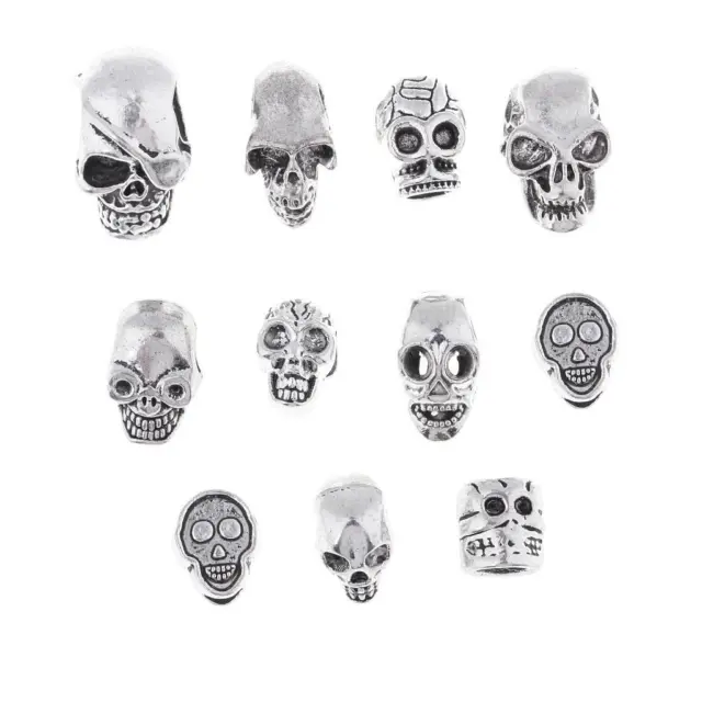 11 Pieces Antique Silver Alloy Halloween Skull Charms Big Hole