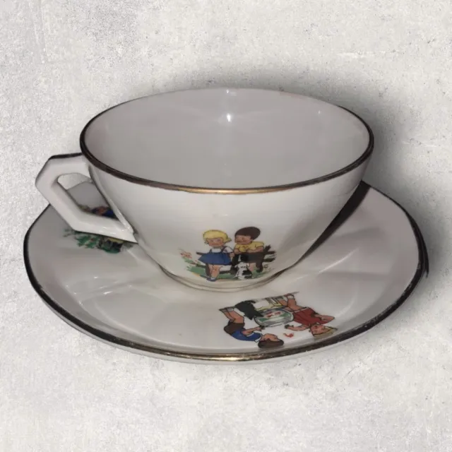 Ancienne tasse Et Sous Tasse Porcelaine MEHUN CP & CO  dessins Enfants - Vintage