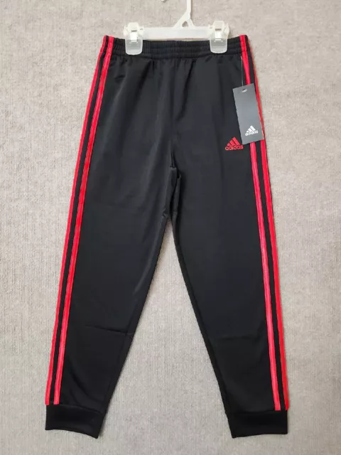 Adidas Tricot Jogger Pants Little Boys 7 Black Red Stripes Logo NEW