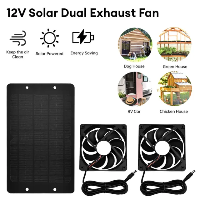 10W Solar Powered Dual Ventilator Fan Kits for Dog Chicken House Greenhouse RV