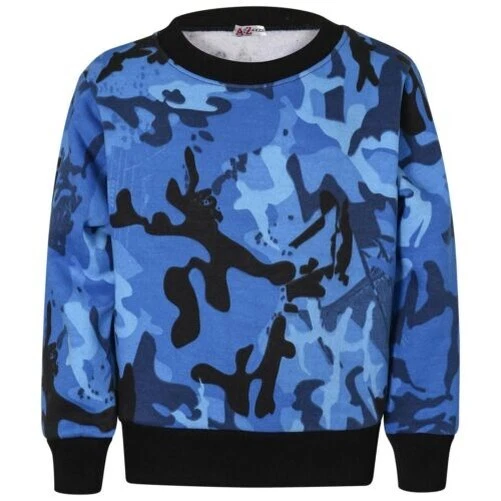 Bambine Bambini Unisex Camouflage Blu Maglione Pullover Maniche Lunghe Felpa