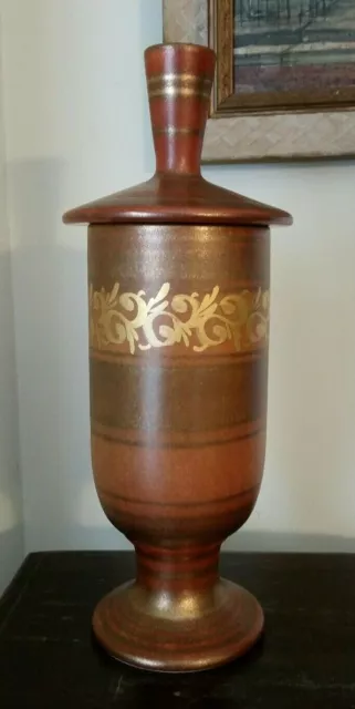 Vee Jackson Art Pottery Urn San Gabriel Orange and Gold MCM