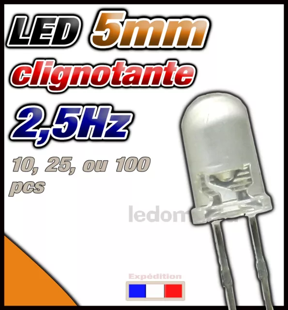 416O# LED 5mm clignotante rapide 2,5Hz orange ronde, dispo 10, 25 ou 100pcs -