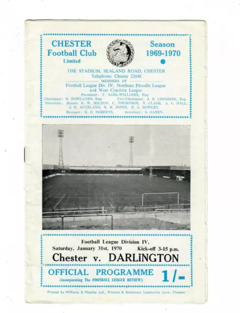 1969/70 Chester v Darlington Football Programme