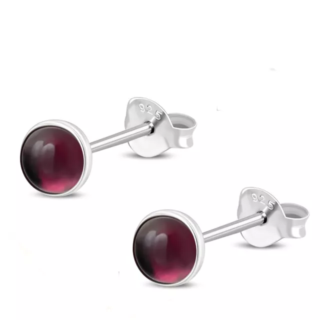 Sterling Silver Garnet Earrings - Size: 4mm Small & Discreet. Gift Boxed Genuine