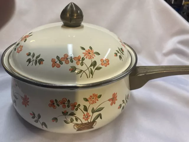 Vintage Enamel Cookware Set Dynasty 7 Piece Flower Design Enamelware
