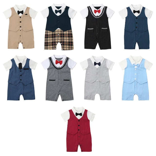 Baby Boy Gentleman Outfit Bowtie One-Piece Romper Jumpsuit Formal Tuxedo Suit