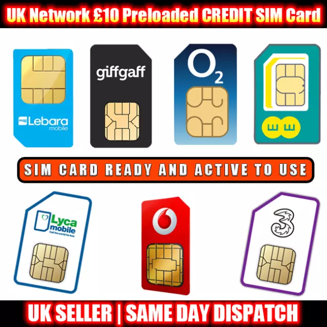 UK Network £10 Preloaded CREDIT SIM Card Active and Ready to Use - Fast Delivery