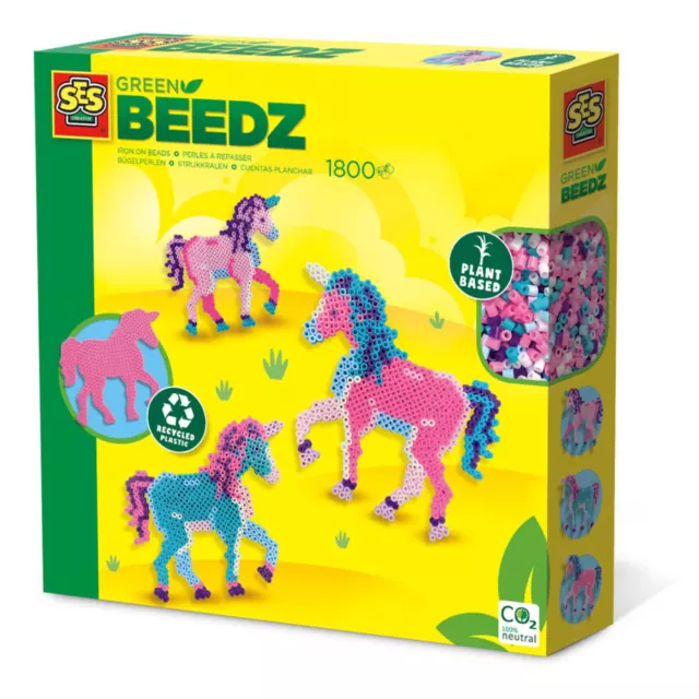 #DAMAGED BOX# SES CREATIVE Beedz Unicorn Green 1800 Iron-on Beads Mosaic Kit