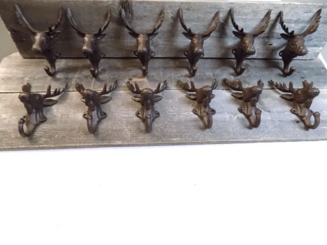 12 Rustic Elk Deer Moose Head Hooks Cast Iron Coat Hook Rack Restoration Hat