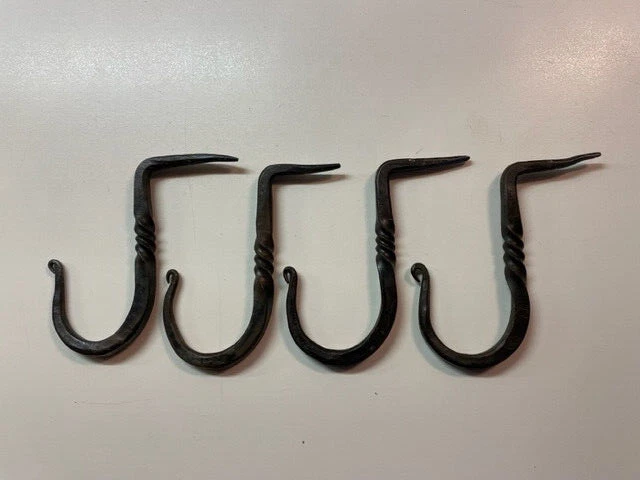 Four (4) Hand Forged Iron Drive Hooks- Beam, Mantle, Barn, etc.