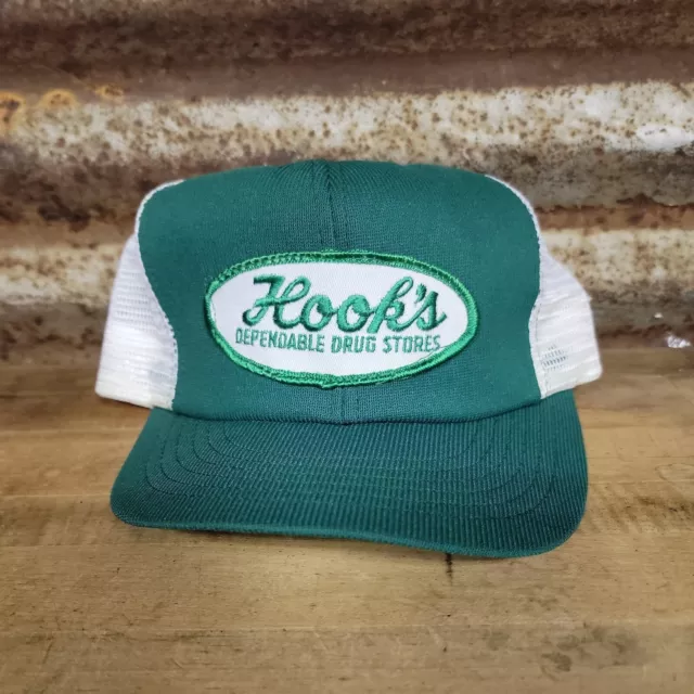 Vintage Hooks Drug Store Trucker Hat Cap Patch Mesh Snapback M to L Pharmacy USA