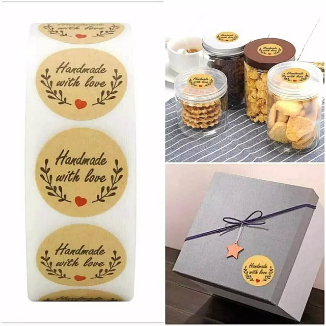 Round Thank You Hand Made With Love Labels Stickers Gift Food Craft Box