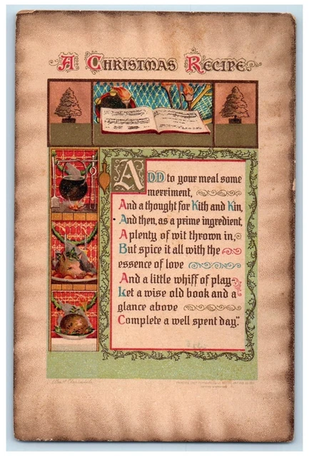 Christmas Recipe Pudding Ellen Clapsaddle Artist Signed Ridgewood NJ Postcard